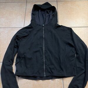 Black Fitted Zip Up Hoodie Cropped Lightweight